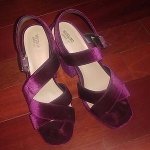 Maroon Velvet chunky heels